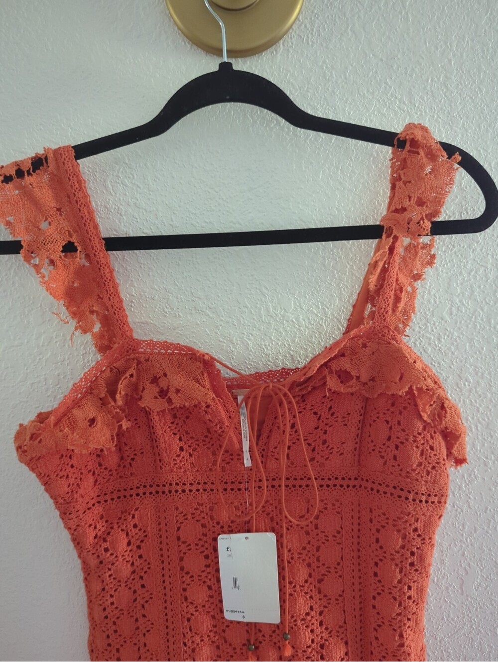 Free People Cross My Heart Mini Dress Size 4 Chrochet Lace Orange - Picture 6 of 12
